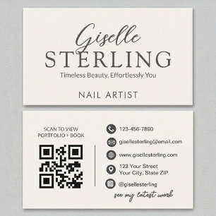 Nail Artist White Script Modern QR Code Business Card