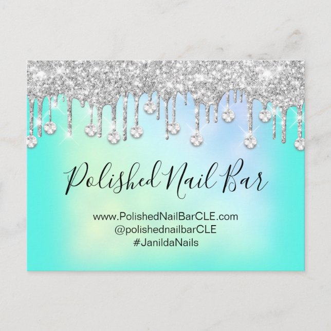 Nail Bar Beauty Studio Holographic Silver Diamond Postcard (Front)