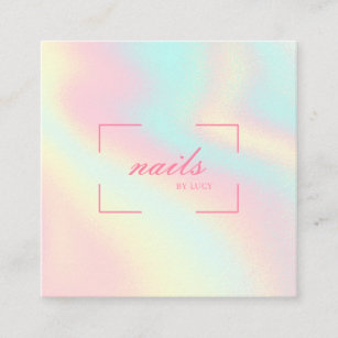 Nail Bar Lady Boss Salon Pastel Holographic Square Business Card