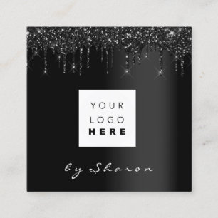 Nail Lashes Black Drips 6 Punches Custom Logo Square Business Card