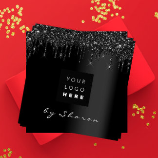 Nail Lashes  Black Drips 6 Punches Custom Logo VIP Square Business Card
