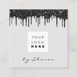 Nail Lashes Black Drips 6 Punches Logo Grey Square Business Card