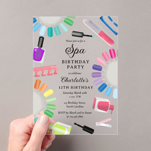 Nail Manicure Pedicure Mani Pedi Girl Spa Birthday Acrylic Invitations (Insitu (Handheld))