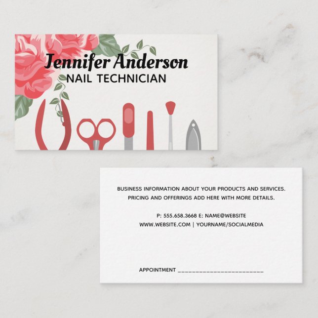 Nail Manicure Tools | Flowers Business Card (Front/Back)