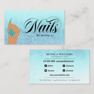 Nail Manicurist Tech Turquoise Glam Glitter Salon  Business Card