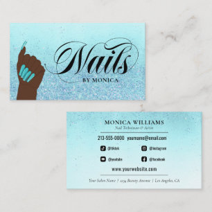 Nail Manicurist Tech Turquoise Glam Glitter Salon  Business Card