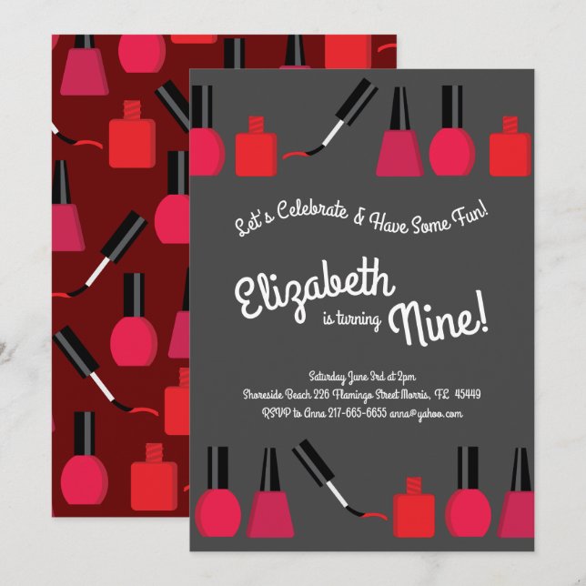 Nail Painting Polish Kids Girls Birthday Party Invitation (Front/Back)