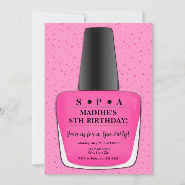 Nail Polish Birthday Invitation - Pink Nail Polish (Front)