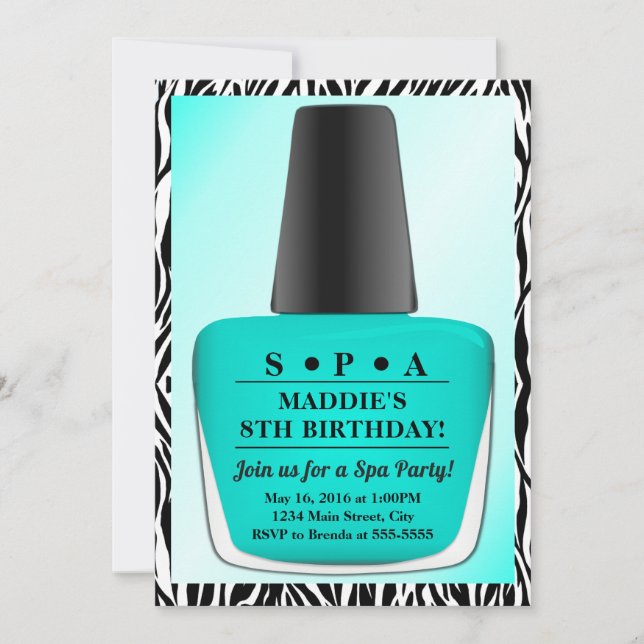 Nail Polish Birthday Invitation Teal Nail Polish (Front)