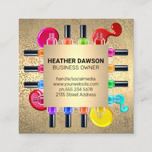 Nail Polish Bottle Frame    Luxury Gold Square Business Card