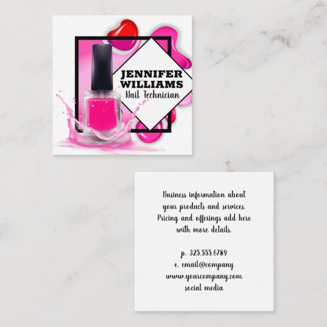 Nail Polish Bottle | Nail Technician Square Business Card (Front/Back)