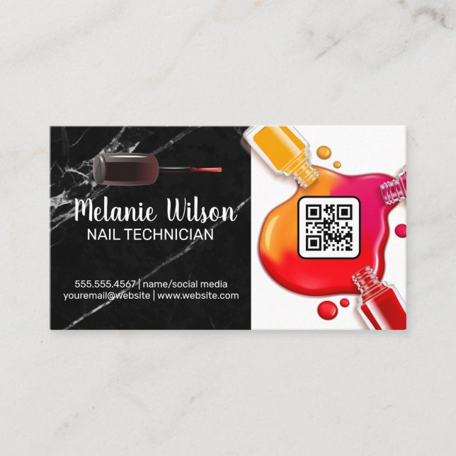 Nail Polish Bottle Pour | Black Marble Business Card (Front)