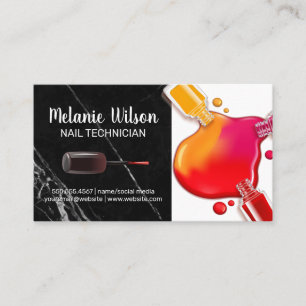 Nail Polish Bottle Pour   Black Marble Business Card