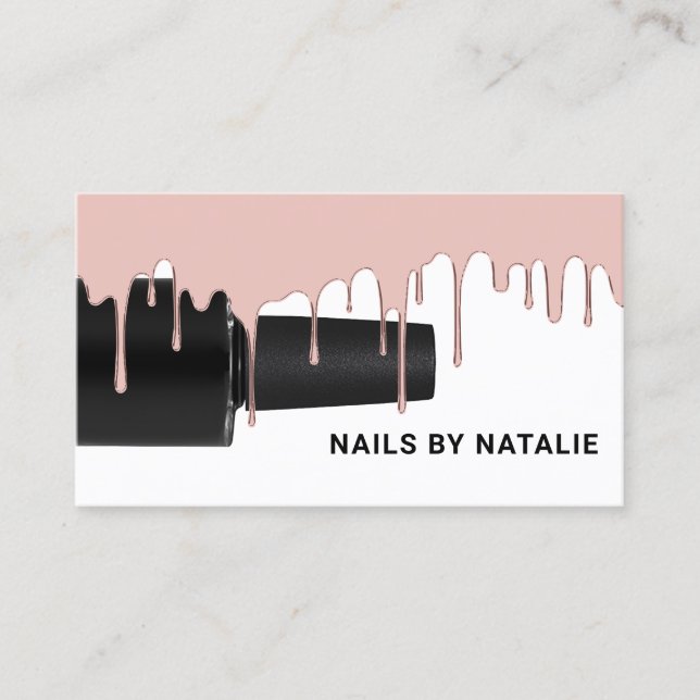 Nail Polish Bottle Rose Gold Dripping Manicurist Business Card (Front)