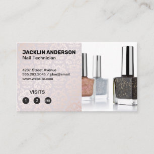 Nail Polish Bottles Damask Pattern Loyalty Card