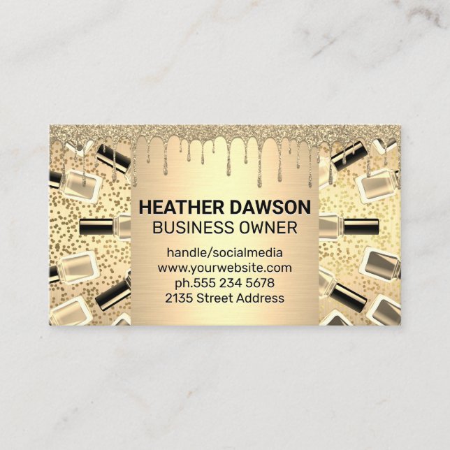 Nail Polish Bottles | Gold Metallic Business Card (Front)