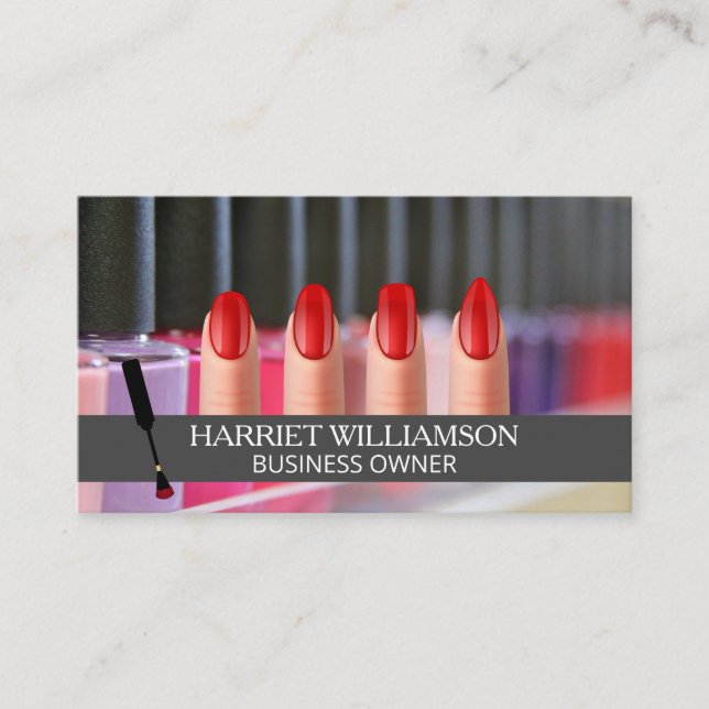 Nail Polish Bottles | Manicured Red Painted Nails Business Card (Front)