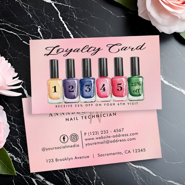 Nail Polish Bottles Watercolor Monogram Loyalty Card (Creator Uploaded)