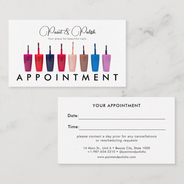 Nail Polish Colour Set Nail Salon Appointment Card (Front/Back)