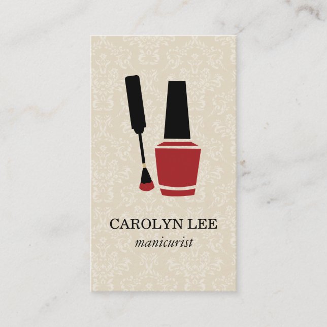 Nail Polish Elegant Damask Business Card (Front)