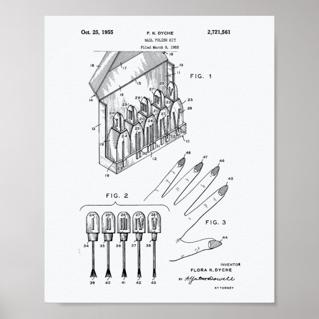 Nail Polish Kit 1955 Patent Art White Paper Poster (Front)