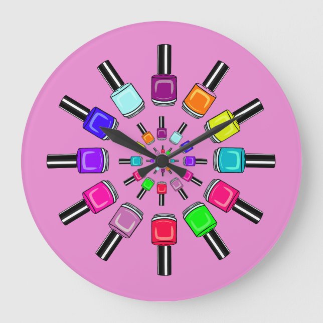 Nail Polish Rings Pink Large Clock (Front)