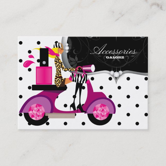 Nail Polish Salon Scooter Girl Fashion Dots Business Card (Front)