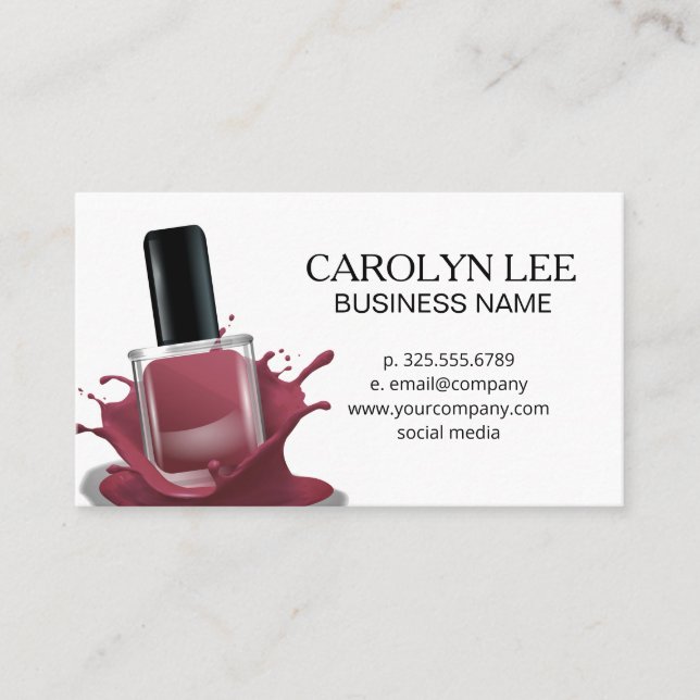 Nail Polish Splash | Deep Red Business Card (Front)