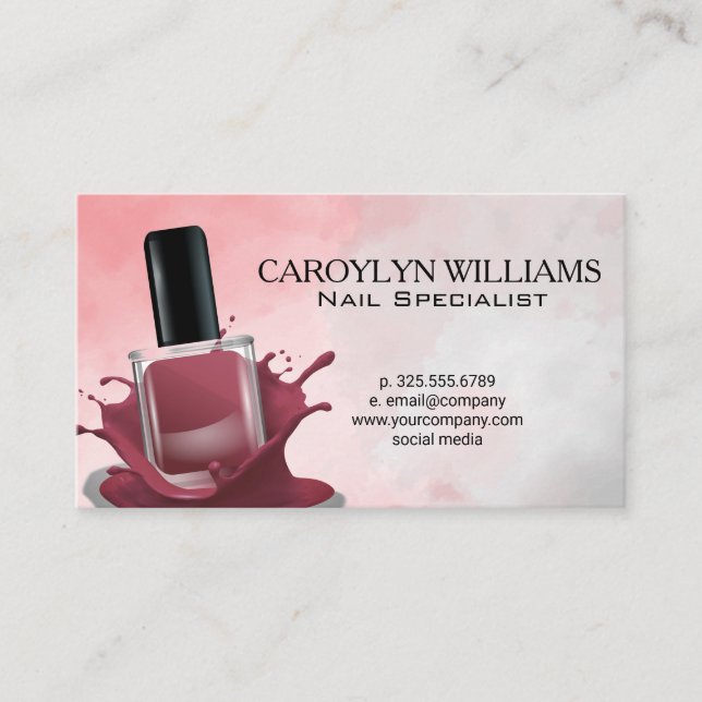 Nail Polish Splash | Manicure Business Card (Front)