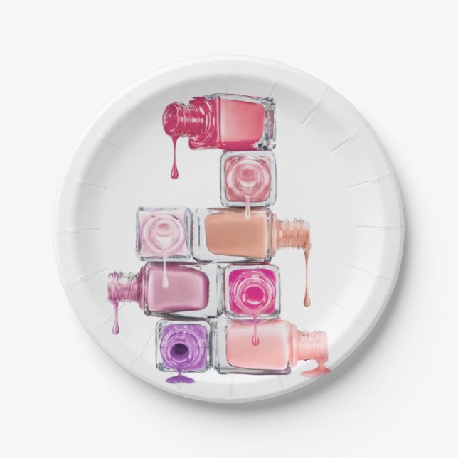 Nail Polish Stack Paper Plate (Front)