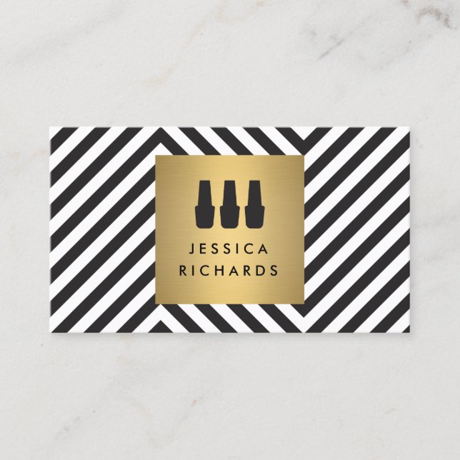 Nail Polish Trio Logo on Retro Black/White Pattern Business Card (Front)