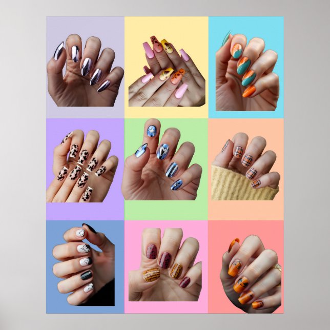 Nail Pop Art Trendy Colourful Fingernails Poster (Front)
