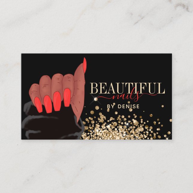 nail salon afroamerican woman hand nail technician business card (Front)