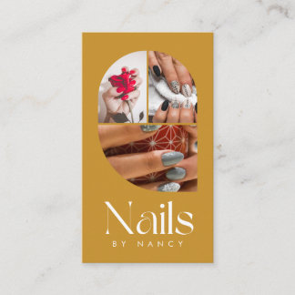 Nail Salon  Arch Photo Collage Qr Code Mustard Business Card