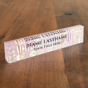 Nail Salon Artist Rose Blush Glitter Holograph Nameplate