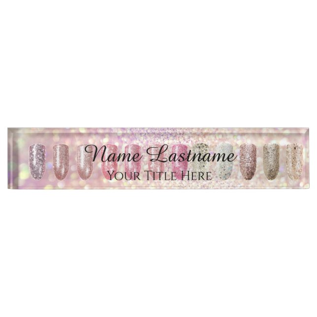 Nail Salon Artist Rose Lux Glitter Holograph Blush Nameplate (Front)