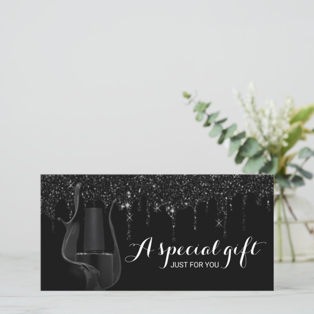 Nail Salon Black Glitter Drips Gift Certificates (Standing Front)