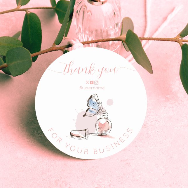Nail Salon Business Branding Thank you Card Classic Round Sticker (Creator Uploaded)