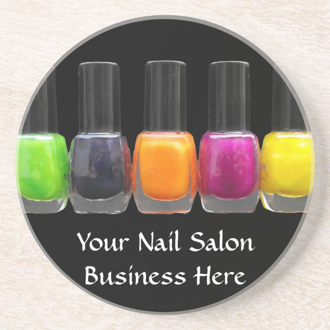 Nail Salon Business, Bright Polish Bottles Coaster (Front)