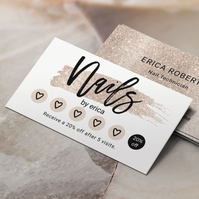 Nail Salon Cute Beige Glitter Manicurist Loyalty Card (Creator Uploaded)