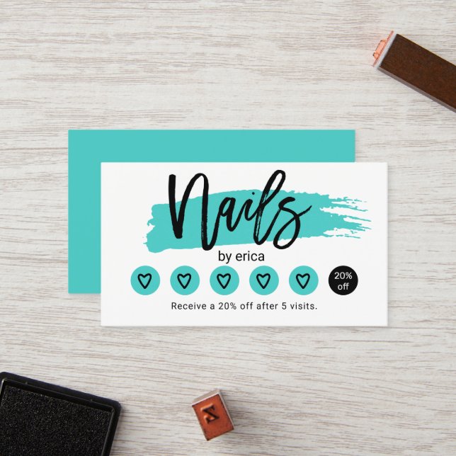 Nail Salon Cute Turquoise Manicurist Loyalty (Front/Back In Situ)