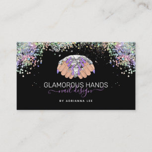 Nail Salon Diamond Hands Purple Glitter Nail Tech  Business Card