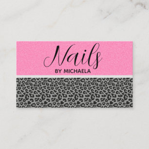 Nail Salon Girly Pink Leopard Animal Print Business Card