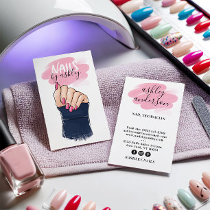 Nail salon girly pink trendy nails illustration business card