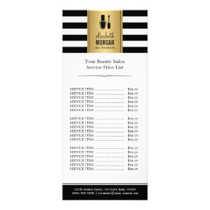 NAIL SALON Gold Black White Stripes Price List Rack Card