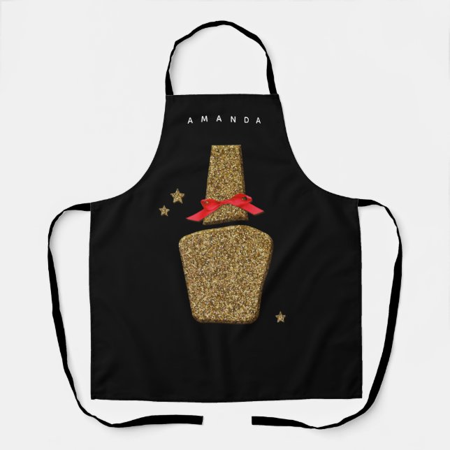 Nail SALON - Golden glitter nail polish black Apron (Front)