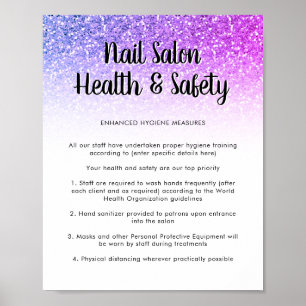 Nail Salon Health Safety Poster Purple Glitter