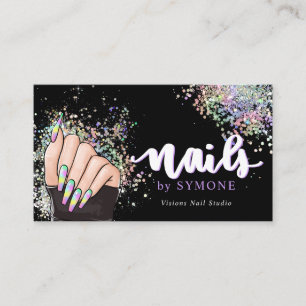 Nail Salon Holographic Glitter Nail Tech Beauty Business Card