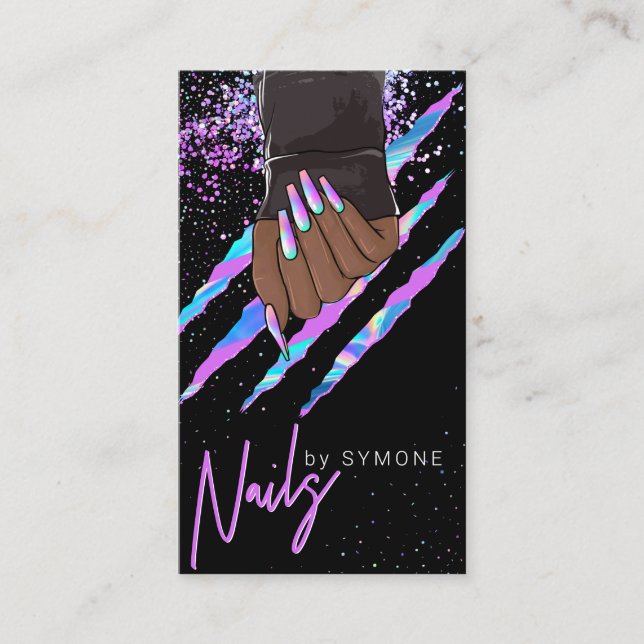 Nail Salon Holographic Modern Glam Trendy Business Card (Front)