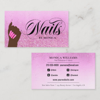 Nail Salon Hot Pink Glam Glitter Manicurist Business Card